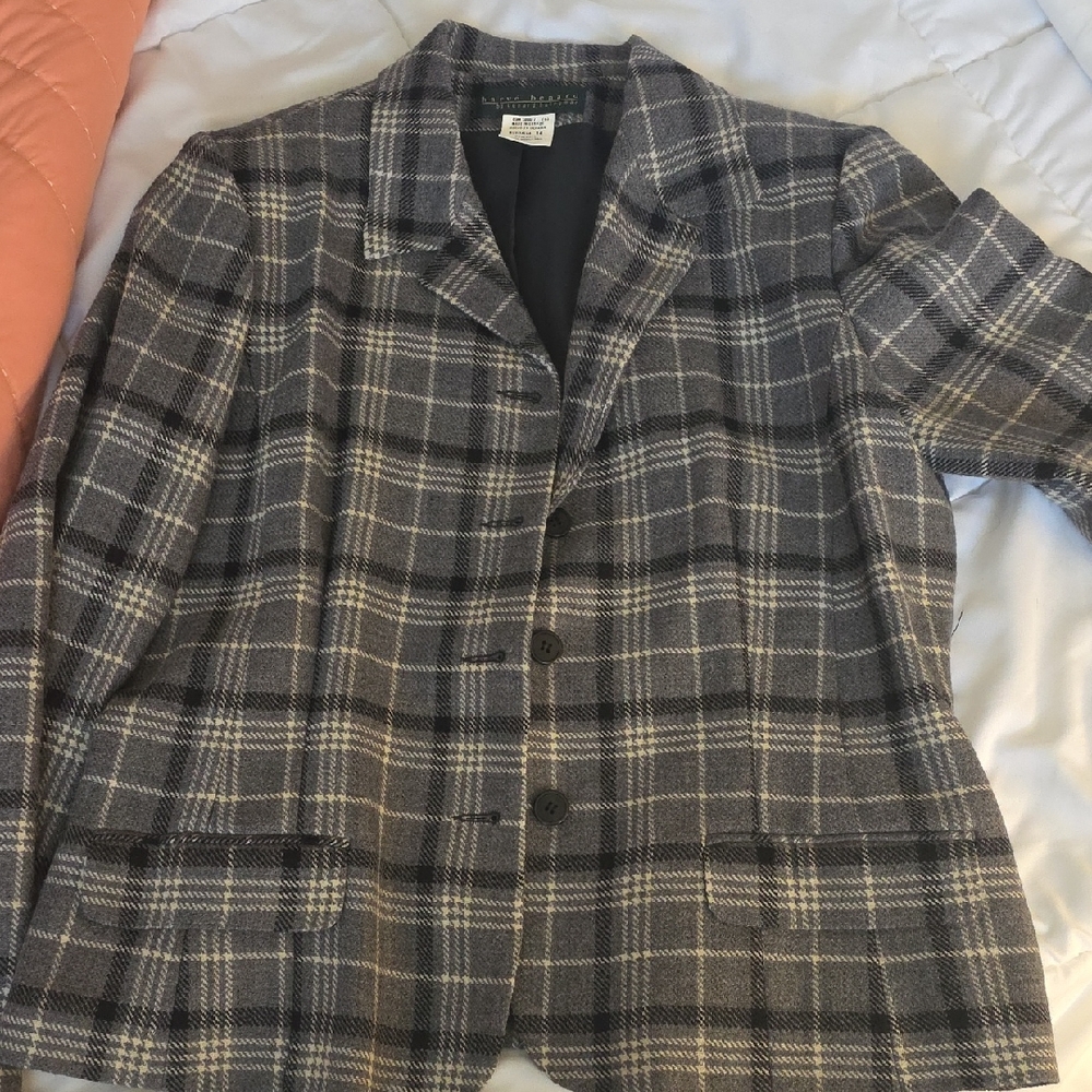 Harve Benard Charcoal Checkered Blazer